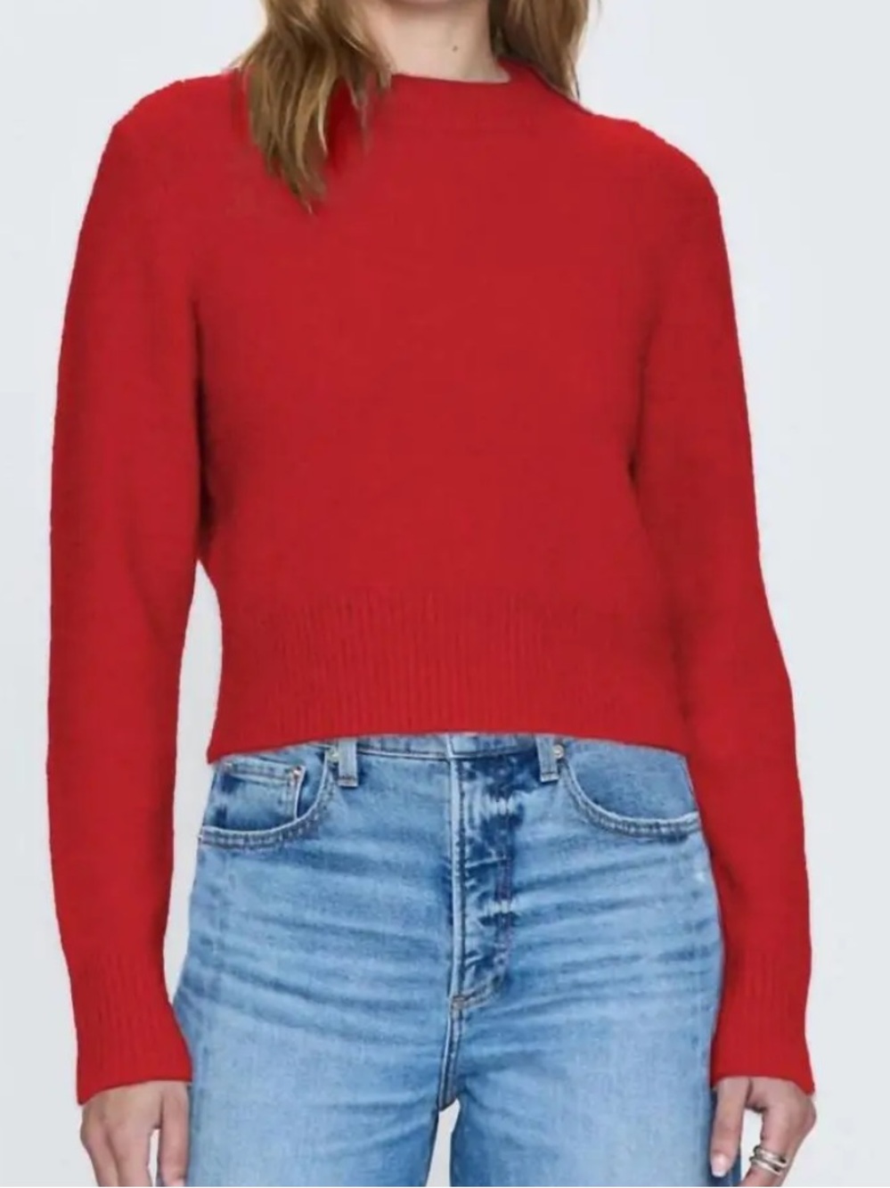 NWT Pistola Sara Shrunken Crewneck Alpaca Sweater In Rogue Red